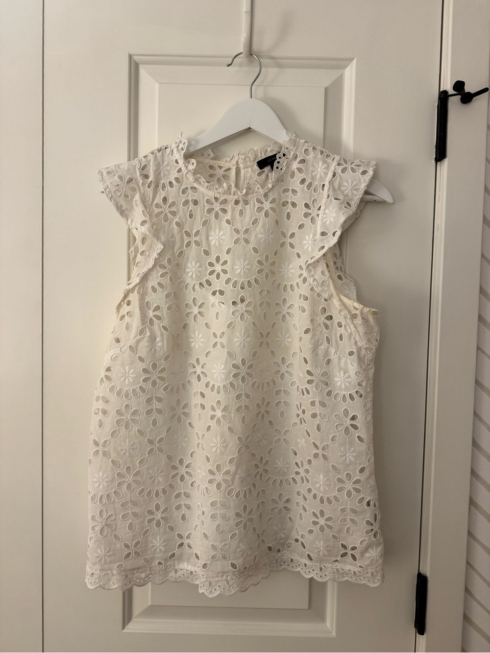 J. Crew Ivory Eyelet Flutter-Sleeve Top